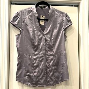 NWT Express Silver Satin Short-Sleeved Button-Down Dress Shirt